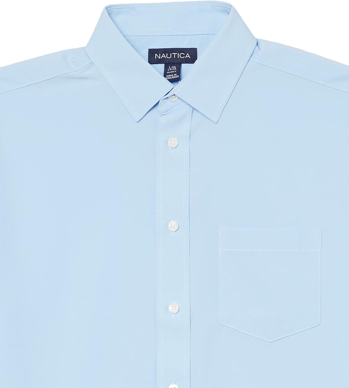 imageNautica Boys School Uniform Short Sleeve ButtonDown Oxford Shirt Chest Pocket Breathable FabricOx Blue Performance