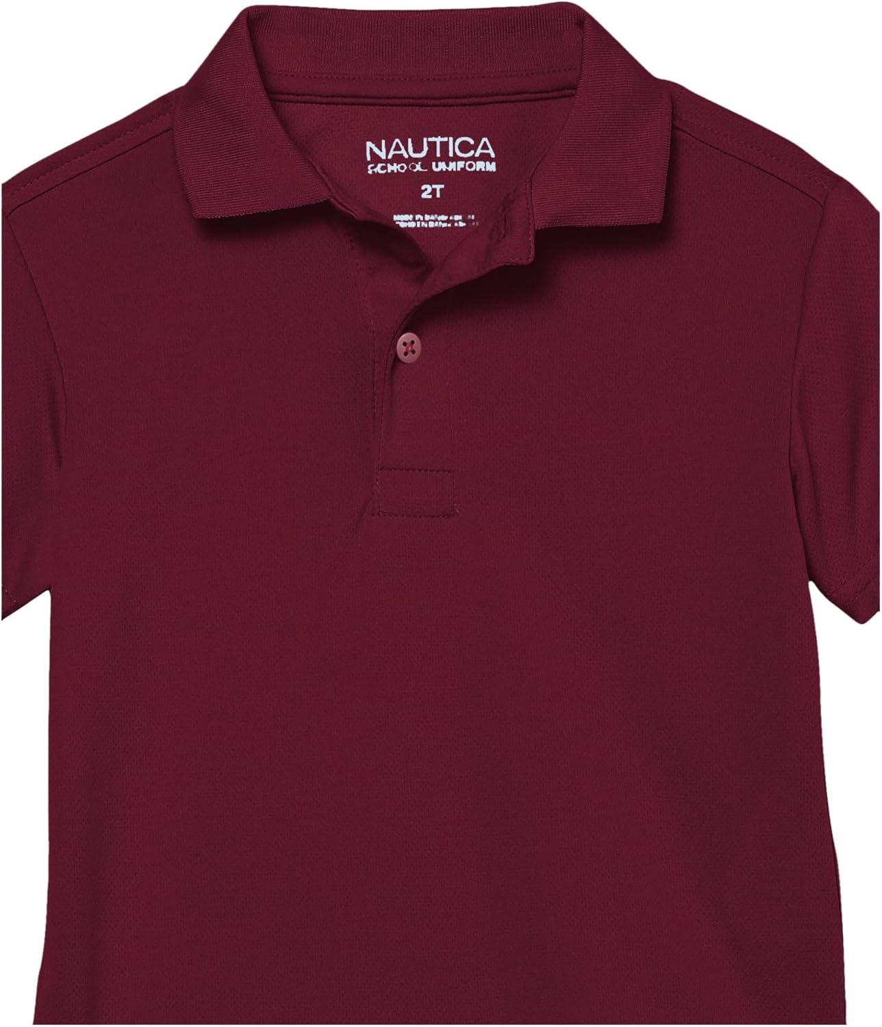imageNautica Boys School Uniform Short Sleeve Polo Shirt Button Closure Moisture Wicking Performance MaterialBurgundy 601