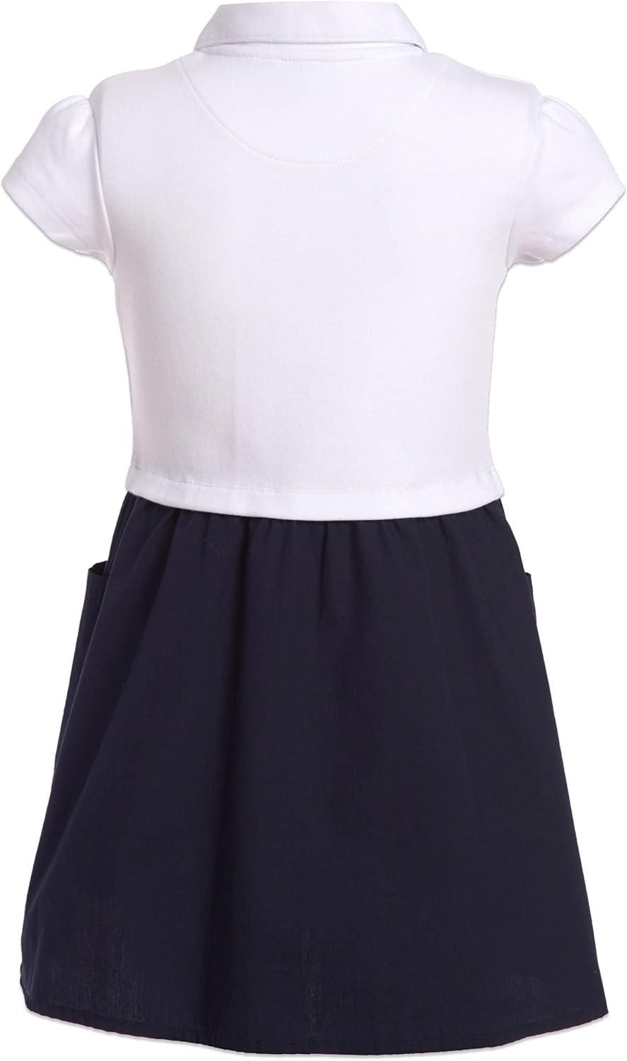 imageNautica Girls School Uniform Short Sleeve Polo DressWhiteNavy Poplin