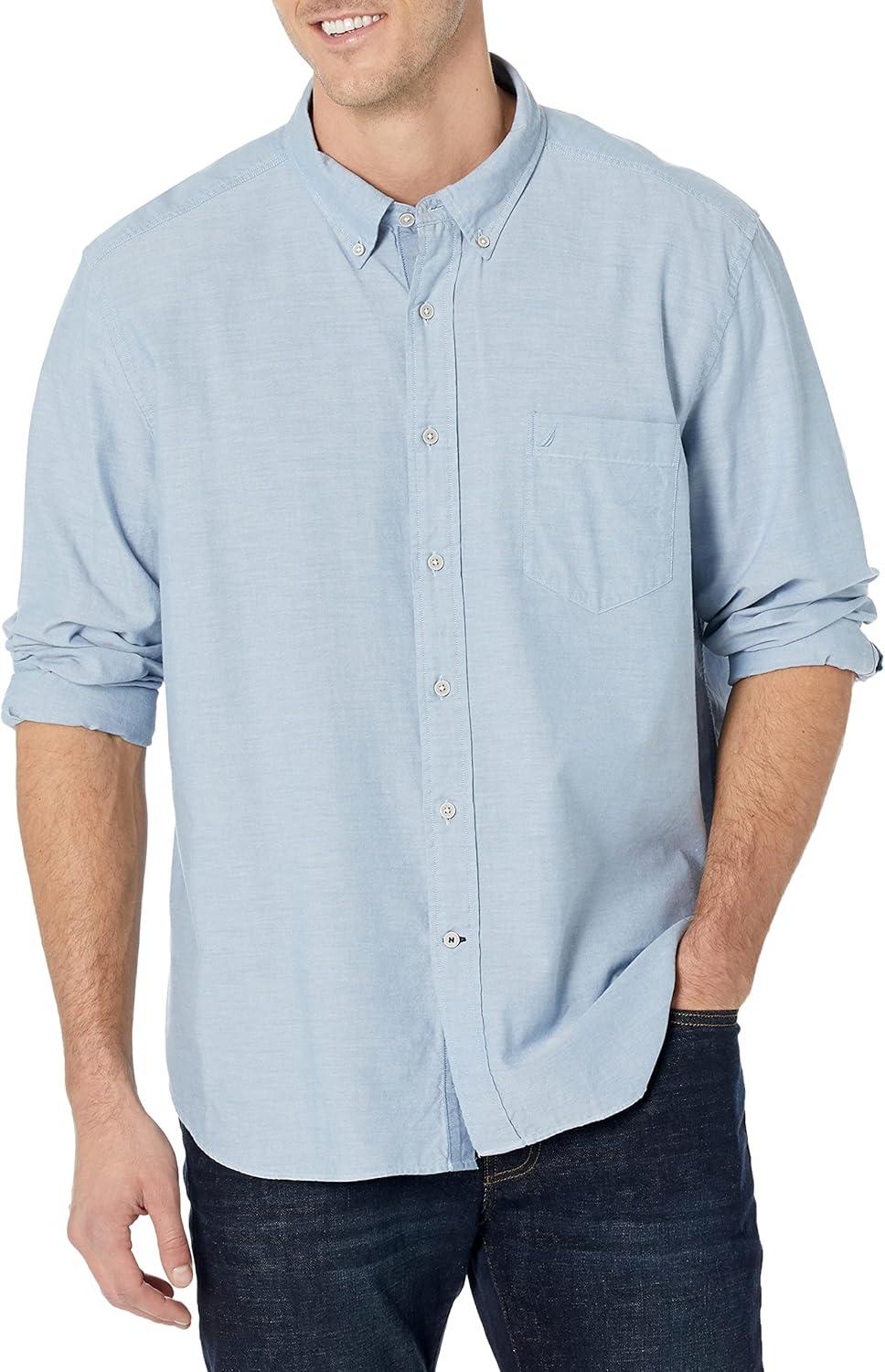 imageNautica Young Mens School Uniform Long Sleeve Performance Oxford ButtonDown ShirtPetrol