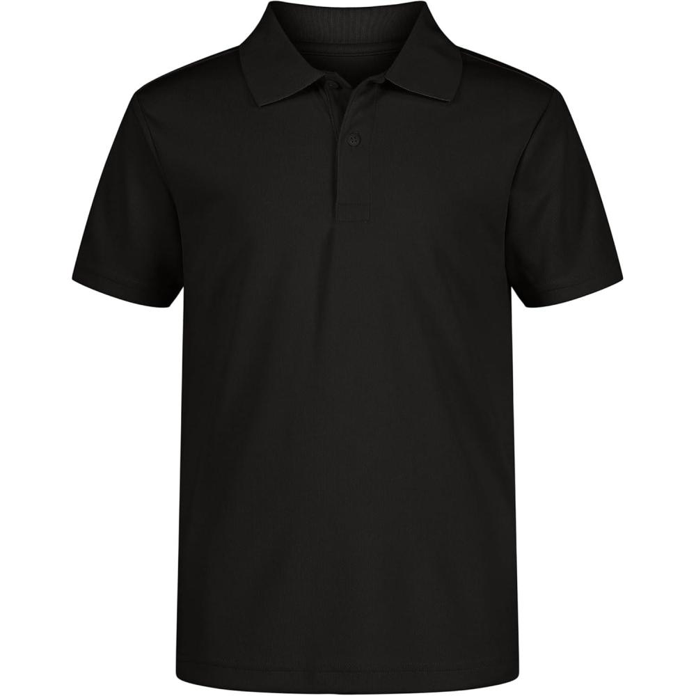 imageNautica Boys School Uniform Short Sleeve Polo Shirt Button Closure Moisture Wicking Performance MaterialBlack