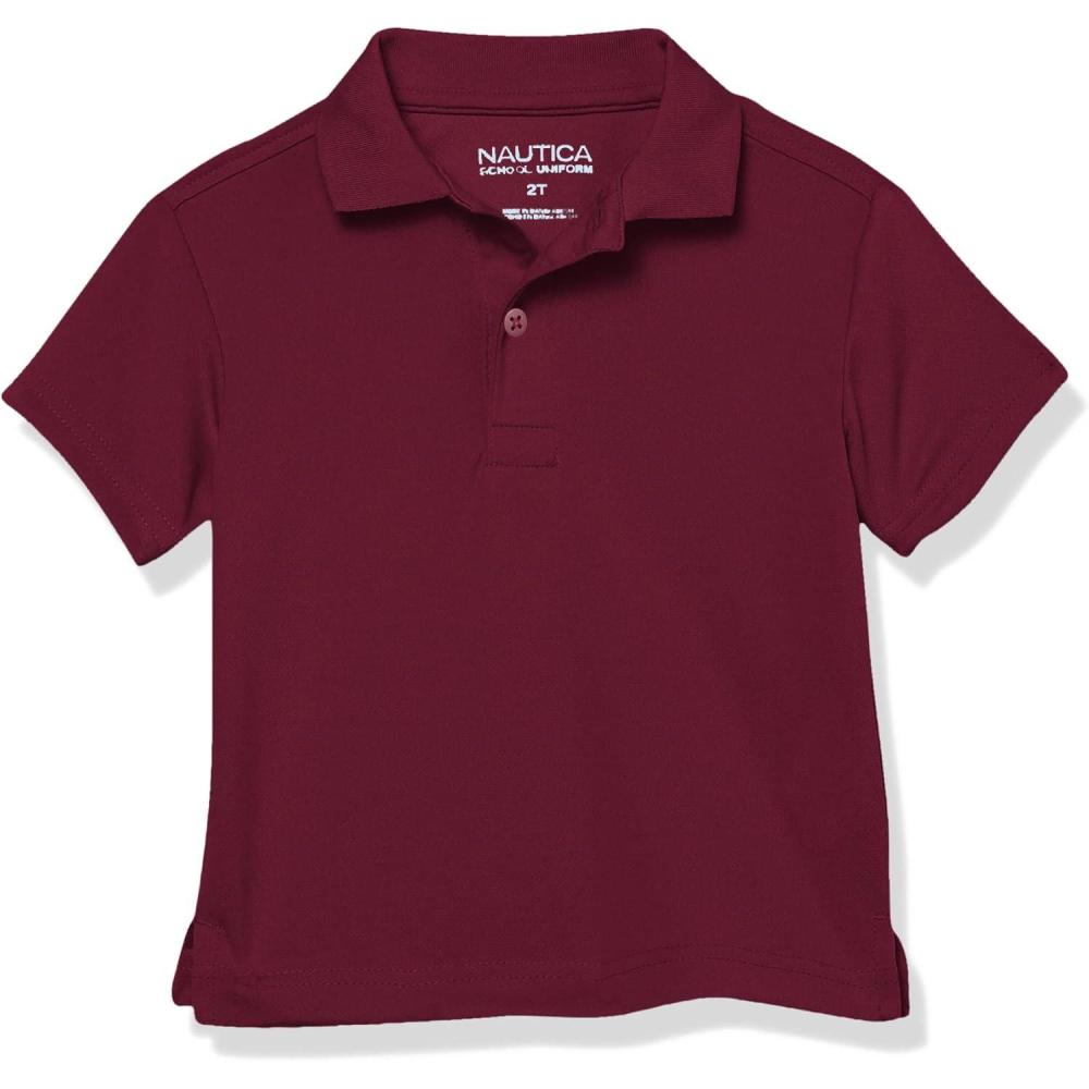 imageNautica Boys School Uniform Short Sleeve Polo Shirt Button Closure Moisture Wicking Performance MaterialBurgundy 601