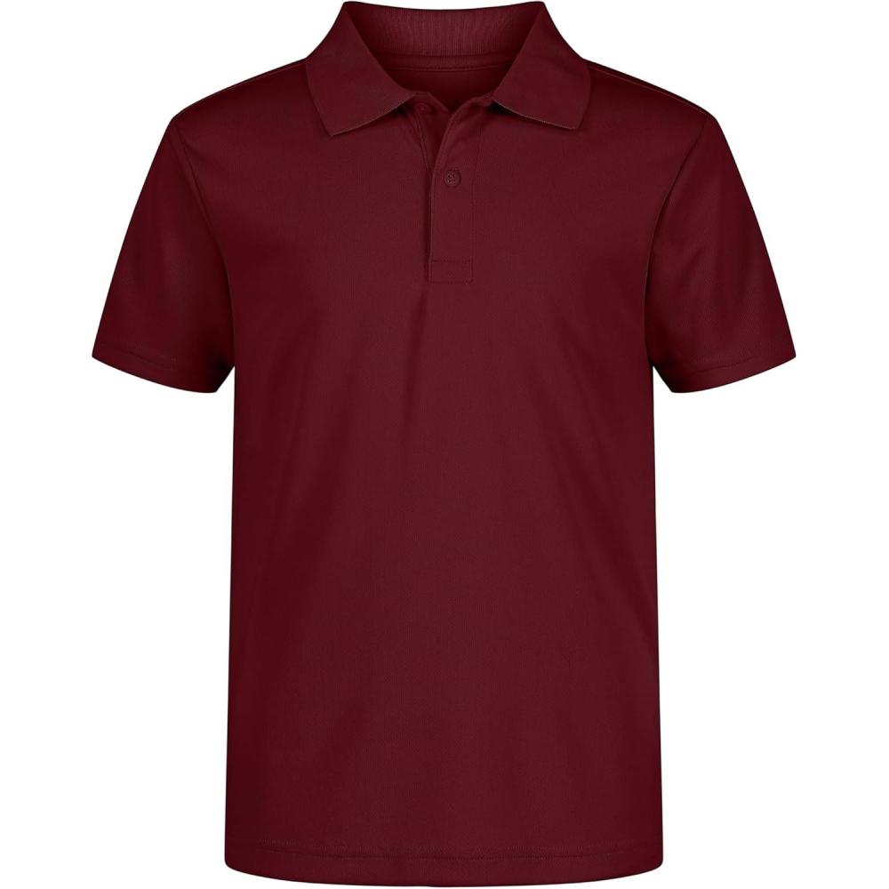 imageNautica Boys School Uniform Short Sleeve Polo Shirt Button Closure Moisture Wicking Performance MaterialBurgundy