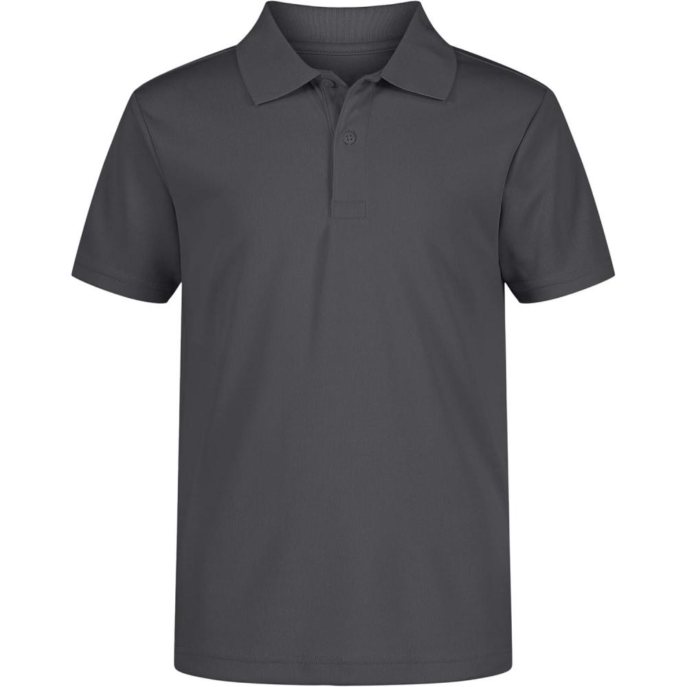 imageNautica Boys School Uniform Short Sleeve Polo Shirt Button Closure Moisture Wicking Performance MaterialCharcoal