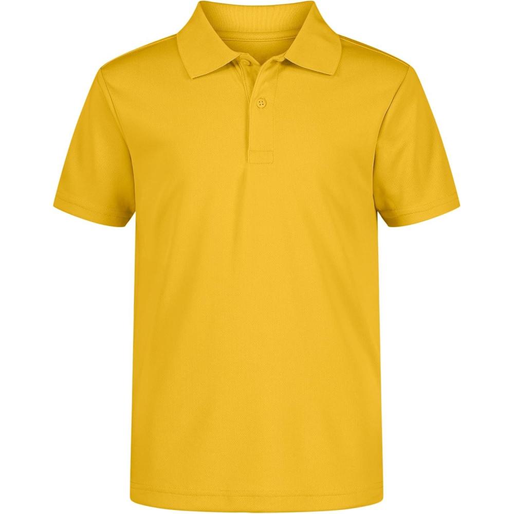 imageNautica Boys School Uniform Short Sleeve Polo Shirt Button Closure Moisture Wicking Performance MaterialGold