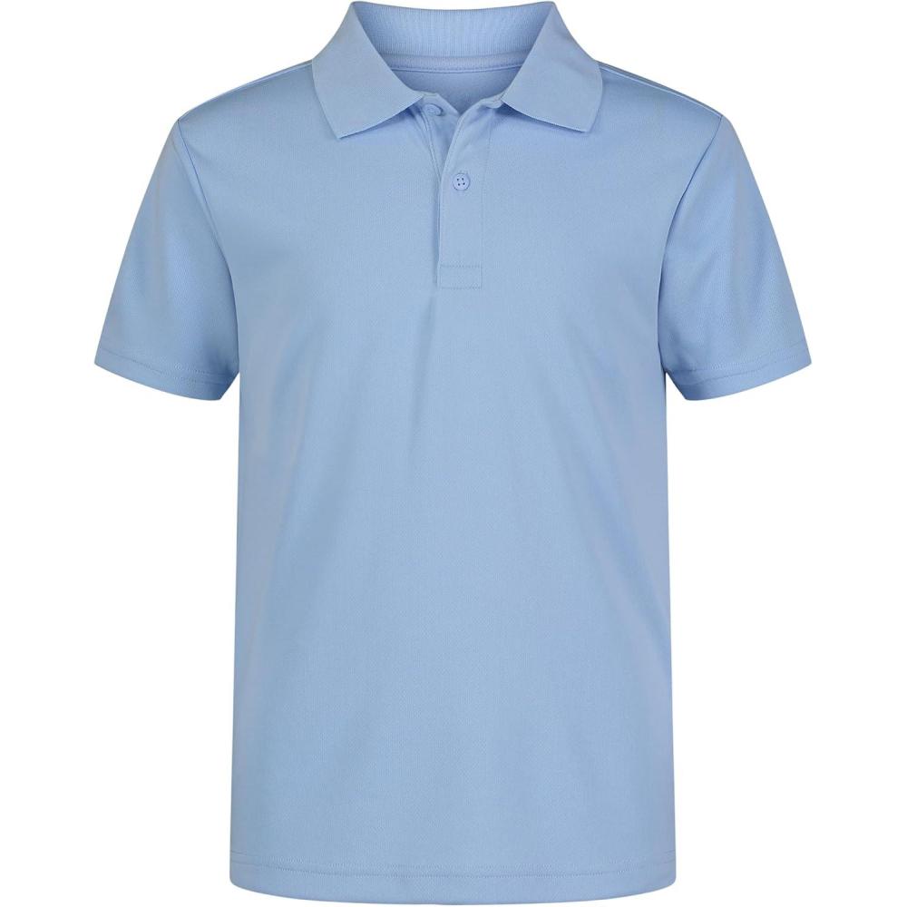 imageNautica Boys School Uniform Short Sleeve Polo Shirt Button Closure Moisture Wicking Performance MaterialLight Blue