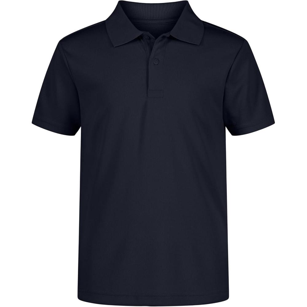 imageNautica Boys School Uniform Short Sleeve Polo Shirt Button Closure Moisture Wicking Performance MaterialNavy