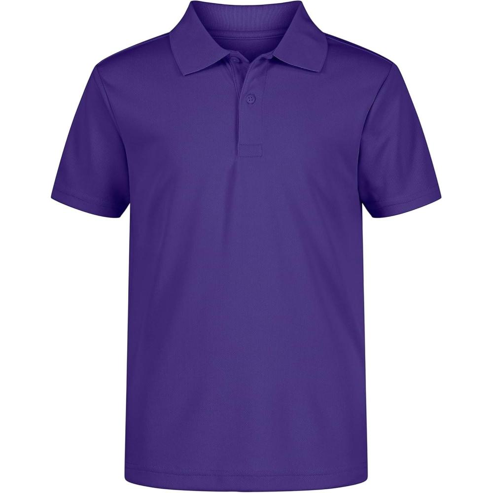 imageNautica Boys School Uniform Short Sleeve Polo Shirt Button Closure Moisture Wicking Performance MaterialPurple