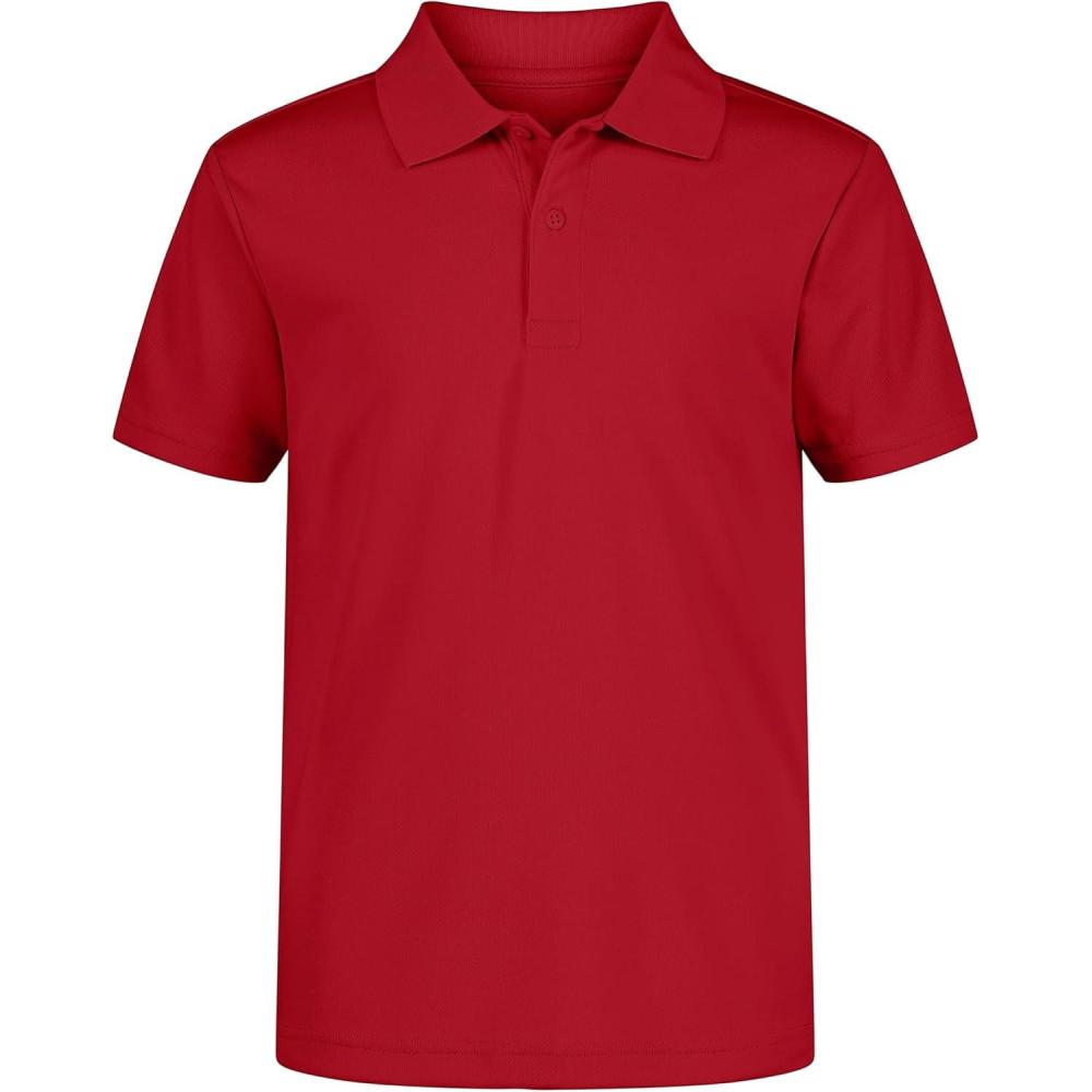 imageNautica Boys School Uniform Short Sleeve Polo Shirt Button Closure Moisture Wicking Performance MaterialRed