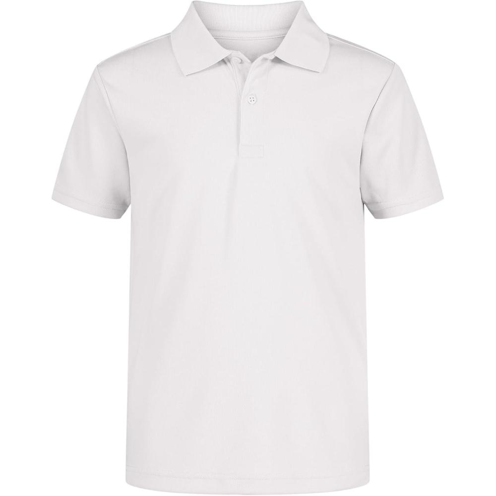 imageNautica Boys School Uniform Short Sleeve Polo Shirt Button Closure Moisture Wicking Performance MaterialWhite