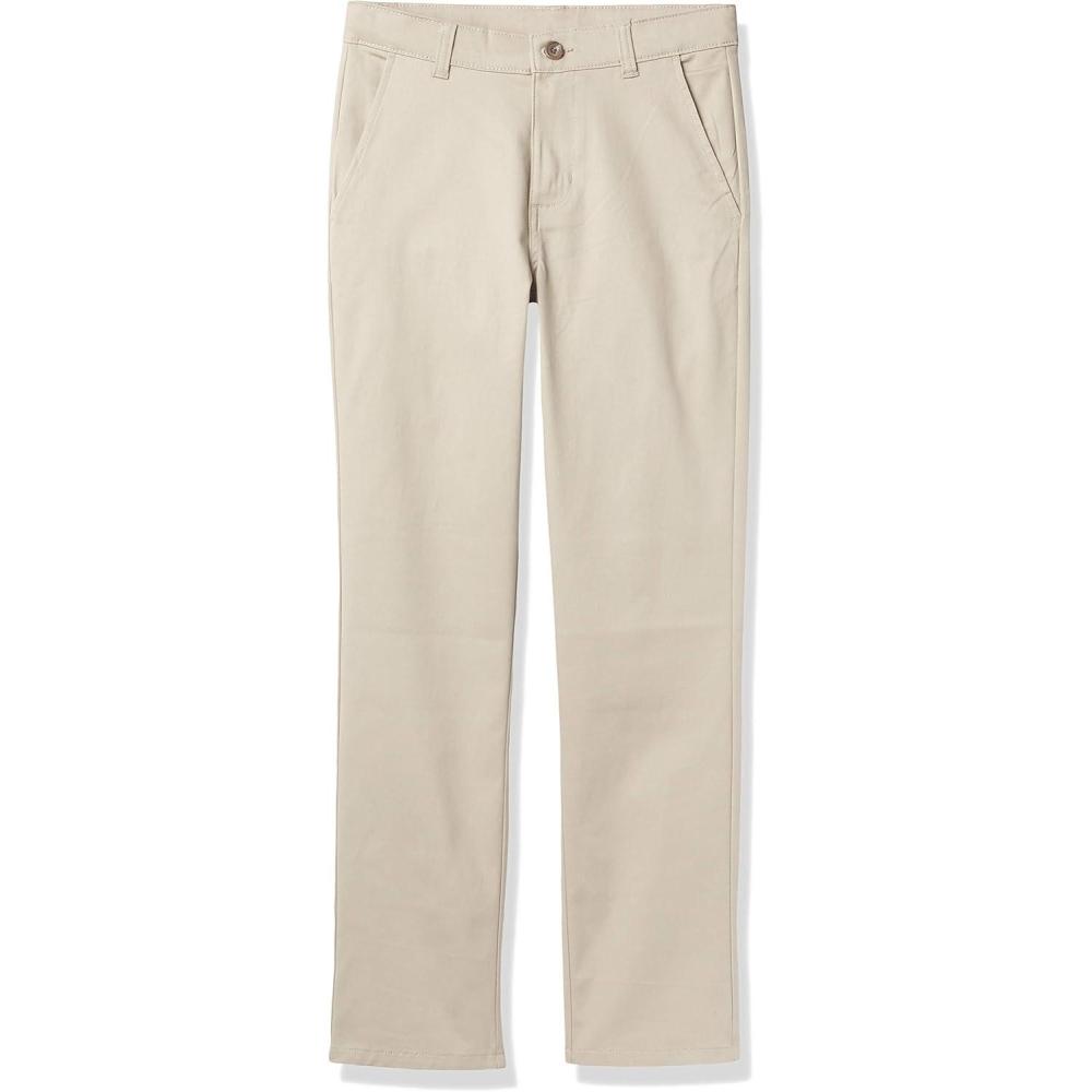 imageNautica Boys School Uniform Twill Chino Khaki Pants Flat Front Comfortable Waistband with Zip Closure amp StretchKhaki