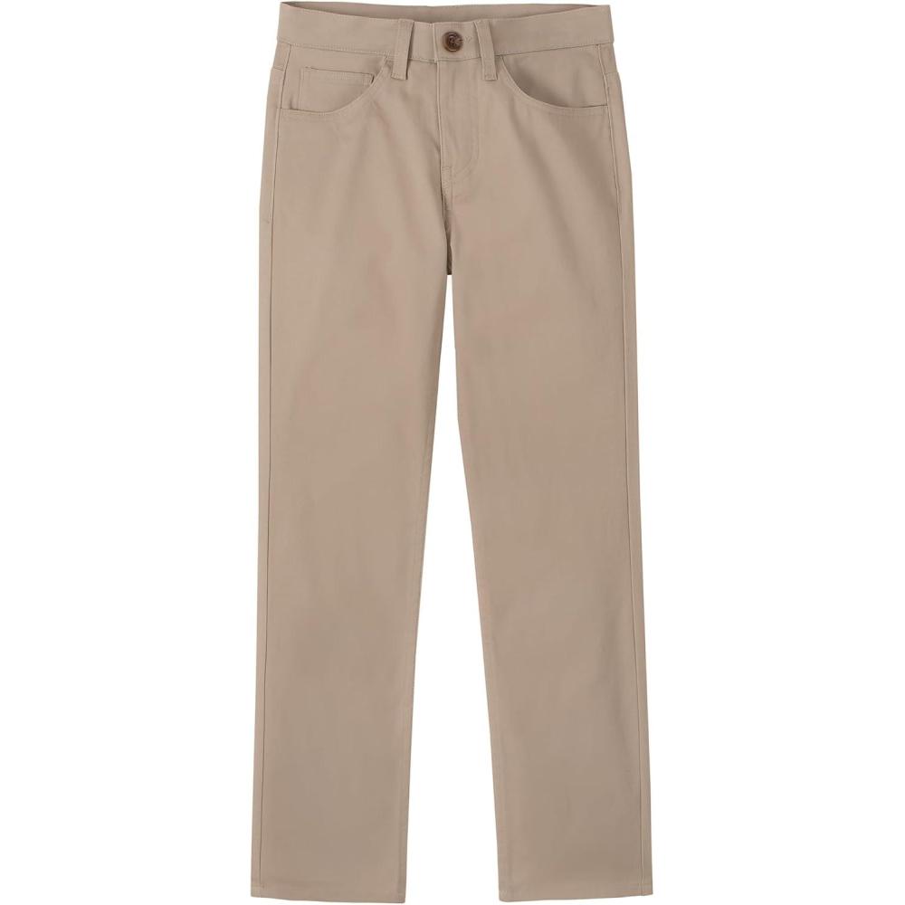imageNautica Boys School Uniform Twill Chino Khaki Pants Flat Front Comfortable Waistband with Zip Closure amp StretchKhaki 5pocket