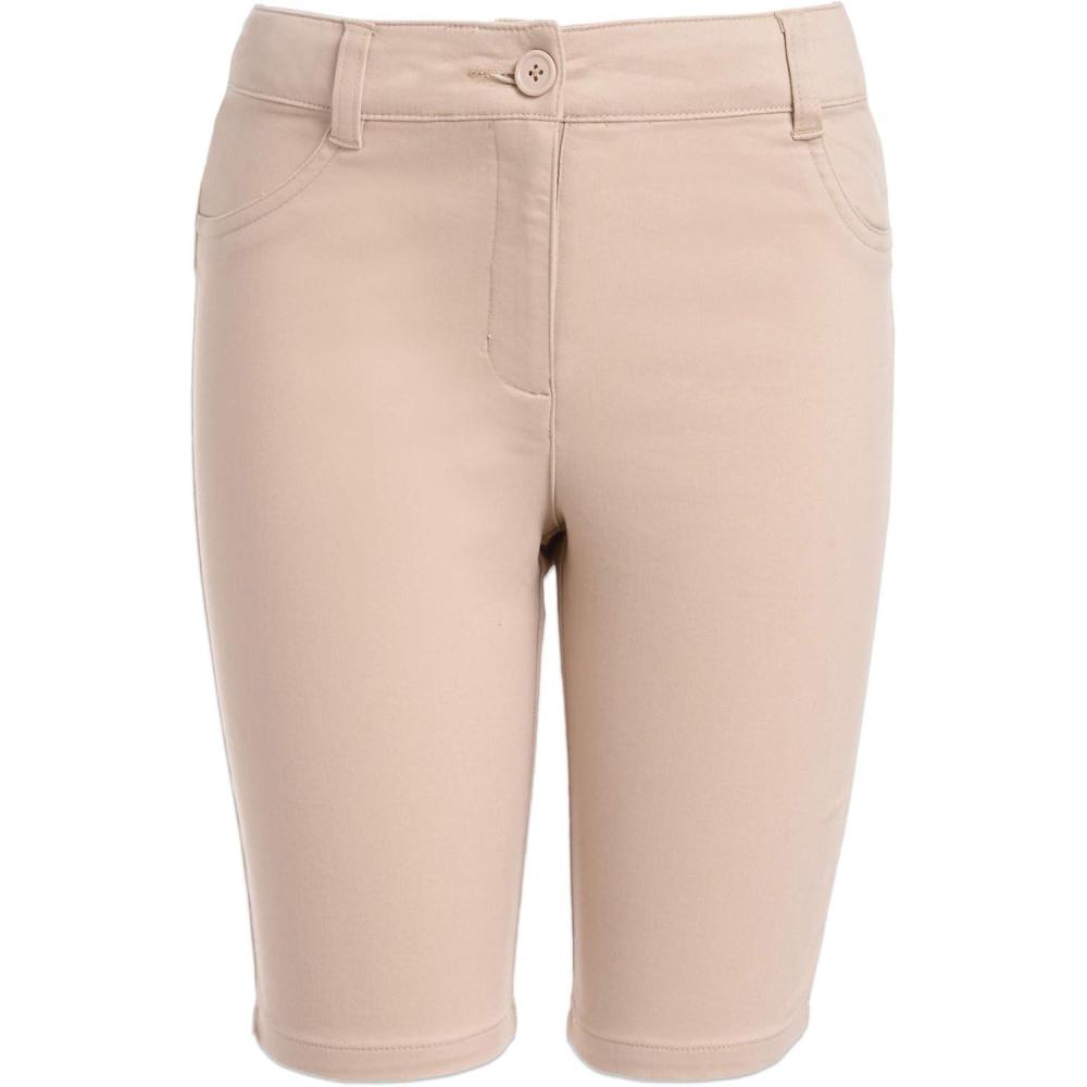 imageNautica Girls School Uniform Bermuda Shorts Pullon Fit Stretchy Material Functional PocketsKhaki
