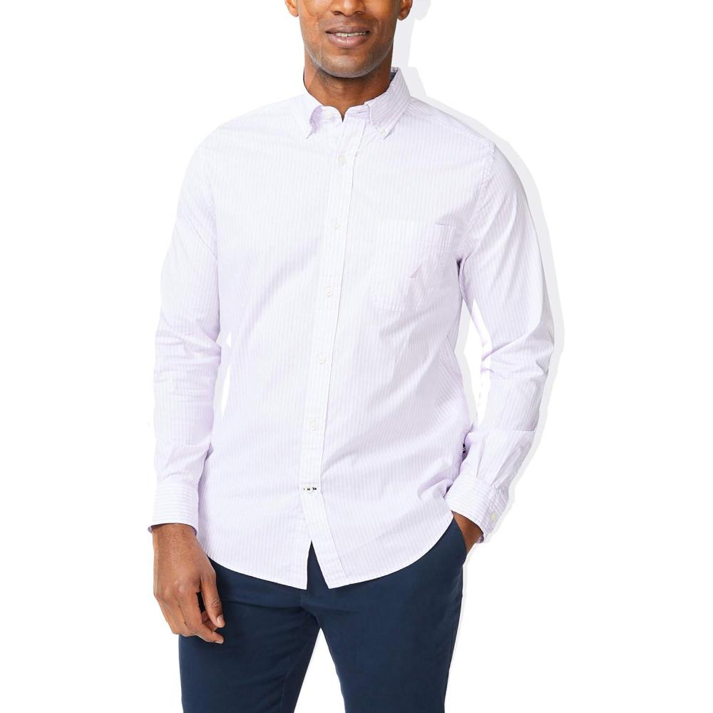 imageNautica Young Mens School Uniform Long Sleeve Performance Oxford ButtonDown ShirtLilac