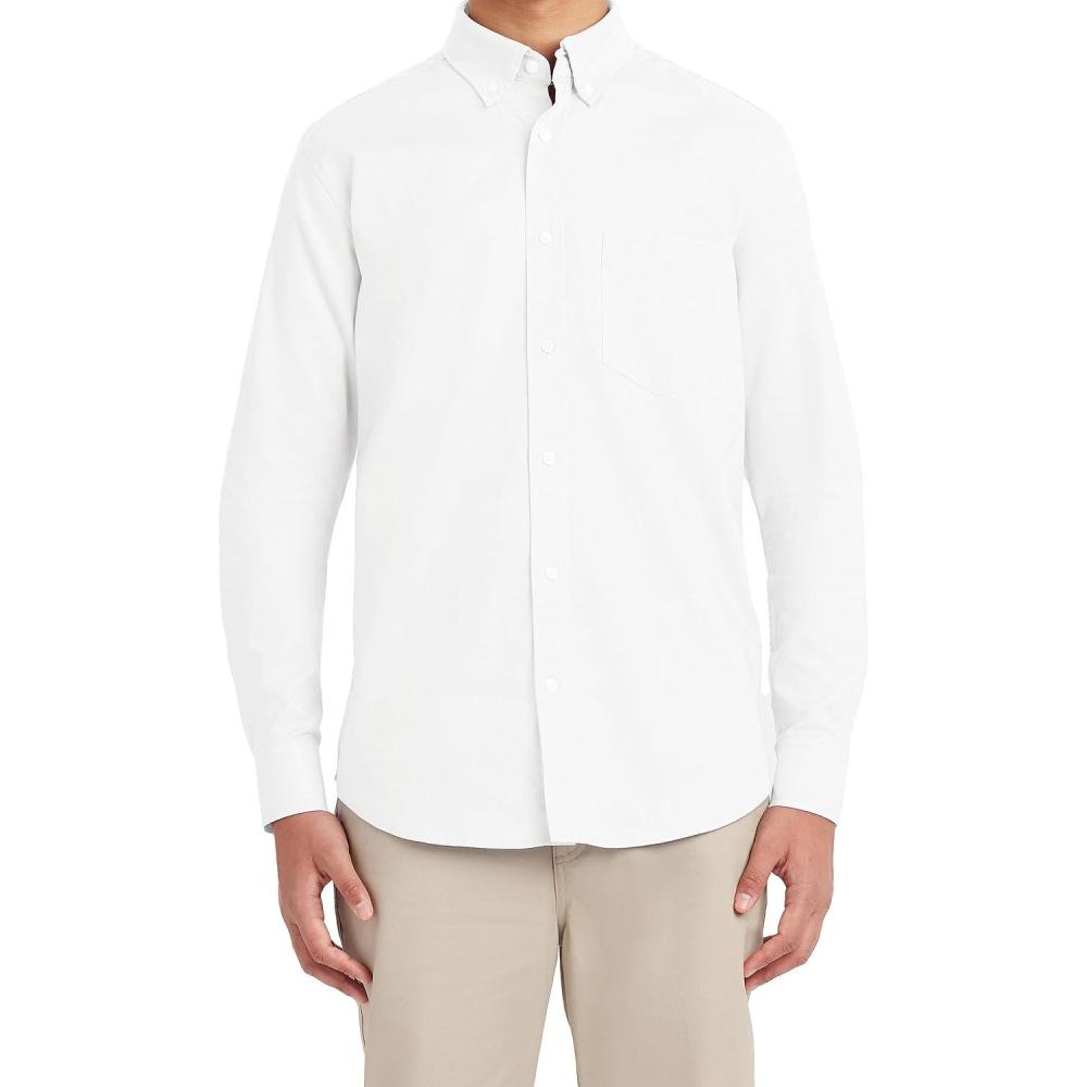 imageNautica Young Mens School Uniform Long Sleeve Performance Oxford ButtonDown ShirtWhite