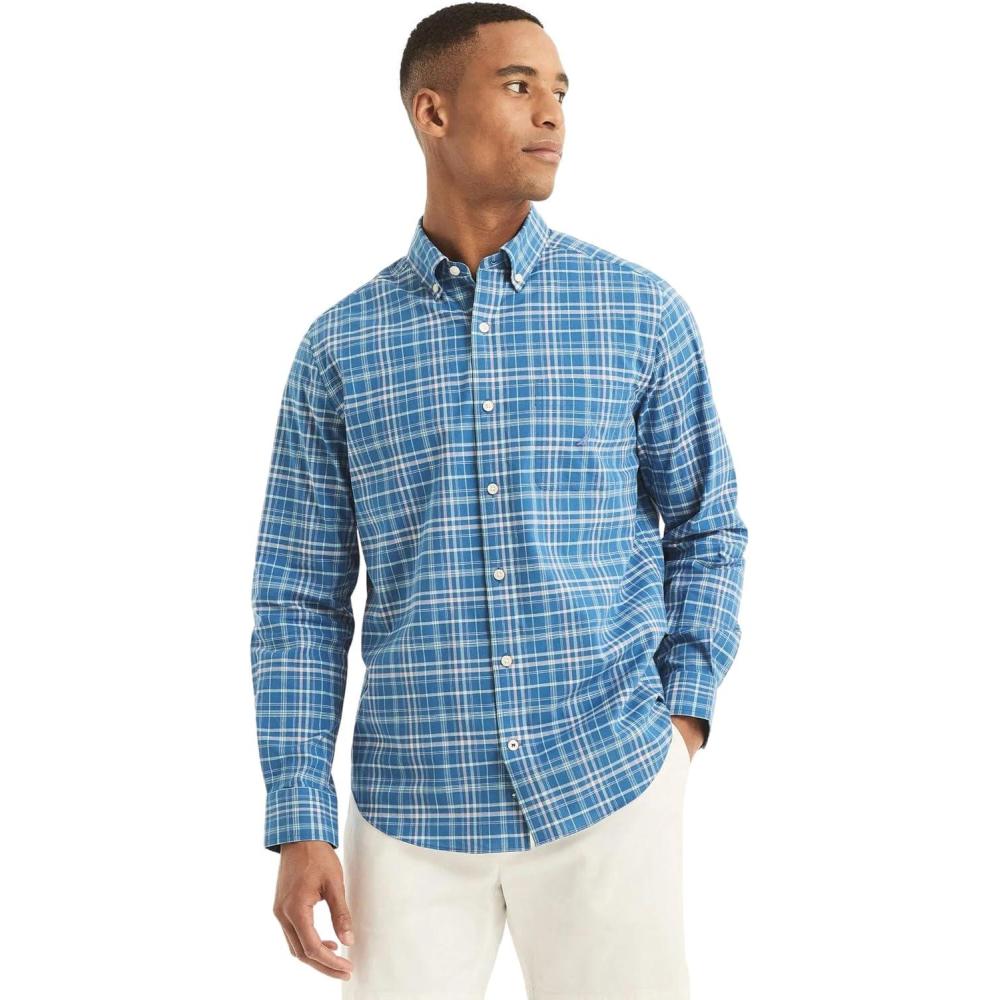 imageNautica Young Mens School Uniform Long Sleeve Performance Oxford ButtonDown ShirtWindsurf Blue