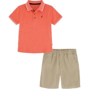 Nautica 2pc Polo Short Set(Red Heather/Stone)