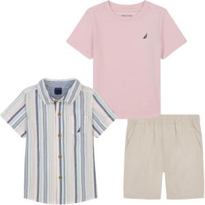Nautica 3pc Shirt Short Set(Light Pink/Stripe/Stone)