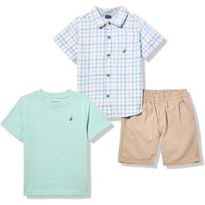 Nautica 3pc Shirt Short Set(Plaid/Green/Khaki)