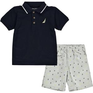 Nautica Boys 2pc Polo Short Set(Navy Blue/White)