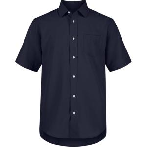 Nautica Boys School Uniform Short Sleeve Button-Down Oxford Shirt, Chest Pocket, Breathable Fabric(Navy Performance)