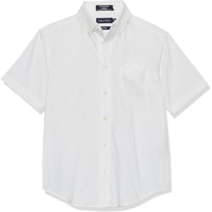 Nautica Boys School Uniform Short Sleeve Button-Down Oxford Shirt, Chest Pocket, Breathable Fabric(White)