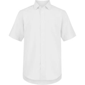Nautica Boys School Uniform Short Sleeve Button-Down Oxford Shirt, Chest Pocket, Breathable Fabric(White Performance)