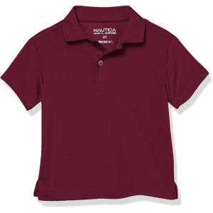 Nautica Boys’ School Uniform Short Sleeve Polo Shirt, Button Closure, Moisture Wicking Performance Material(Burgundy 601)