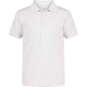 Nautica Boys’ School Uniform Short Sleeve Polo Shirt, Button Closure, Moisture Wicking Performance Material(White)