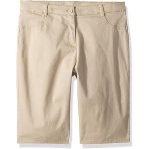 Nautica Girls School Uniform Bermuda Shorts, Pull-on Fit, Stretchy Material, Functional Pockets(Khaki/Sateen)