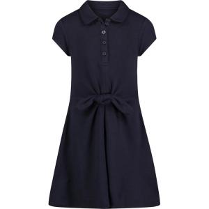 Nautica Girls School Uniform Short Sleeve Polo Dress(Navy Front Tie)