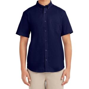 Nautica Young Men’s Uniform Short Sleeve Performance Oxford Button-Down Shirt(Navy)
