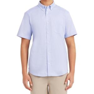 Nautica Young Men’s Uniform Short Sleeve Performance Oxford Button-Down Shirt(Ox Blue)