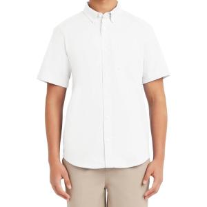 Nautica Young Men’s Uniform Short Sleeve Performance Oxford Button-Down Shirt(White)