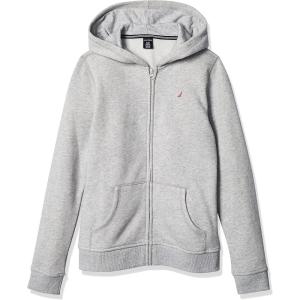 Nautica girls Fleece Full-zip Hoodie Sweatshirt(Grey Heather)