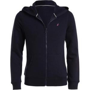 Nautica girls Fleece Full-zip Hoodie Sweatshirt(Navy)