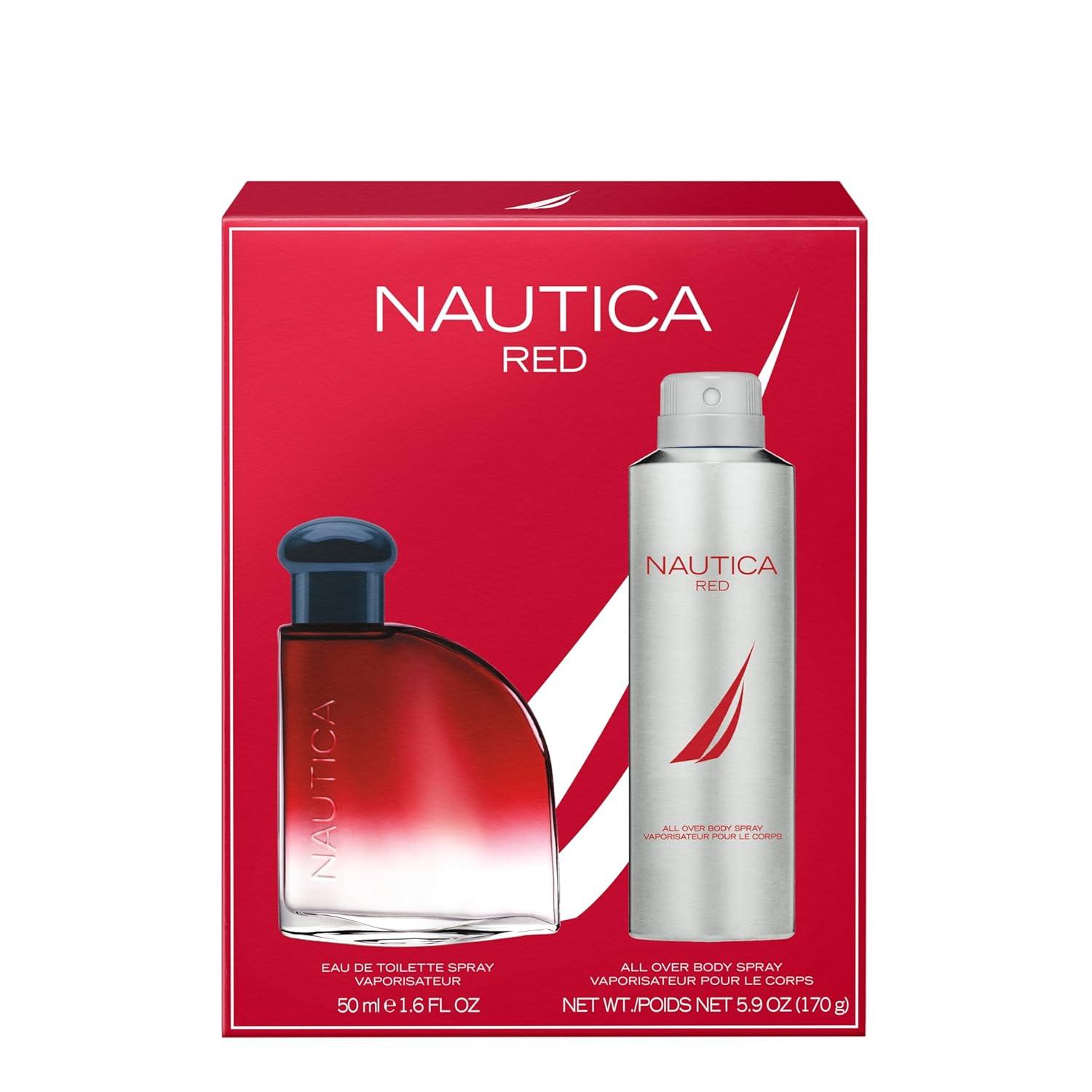 imageNautica Color Red Eau de Toilette for Men Aromatic Fougere Fragrance Notes of Black Pepper Lavender and Rosemary 16ozRed Giftset
