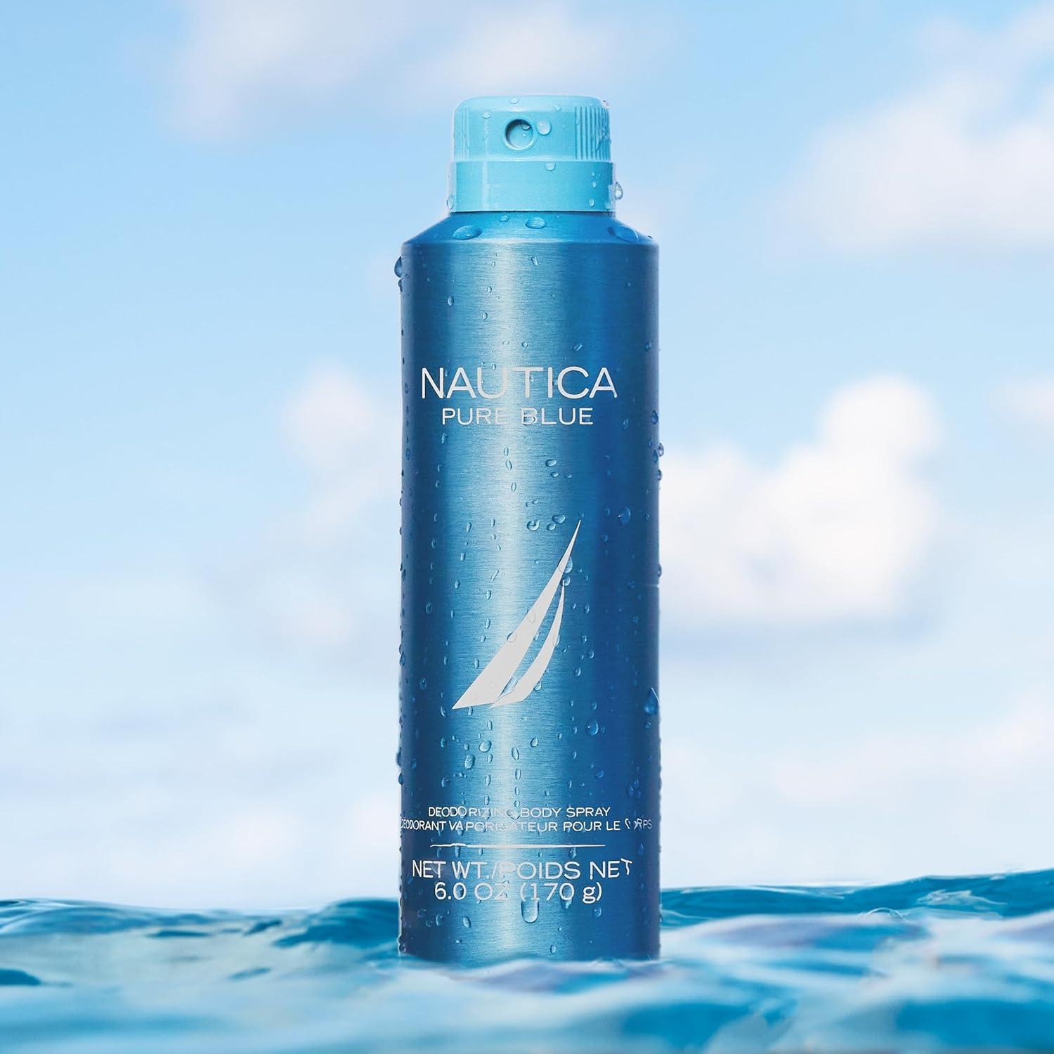 imageNautica Pure Blue Eau de Toilette 33 fl oz Pack of 1 Notes of Eucalyptus Leather and Vanilla Mens Fragrance Long Lasting Everyday Fragrance Travel SizePure Blue Deo Body Spray