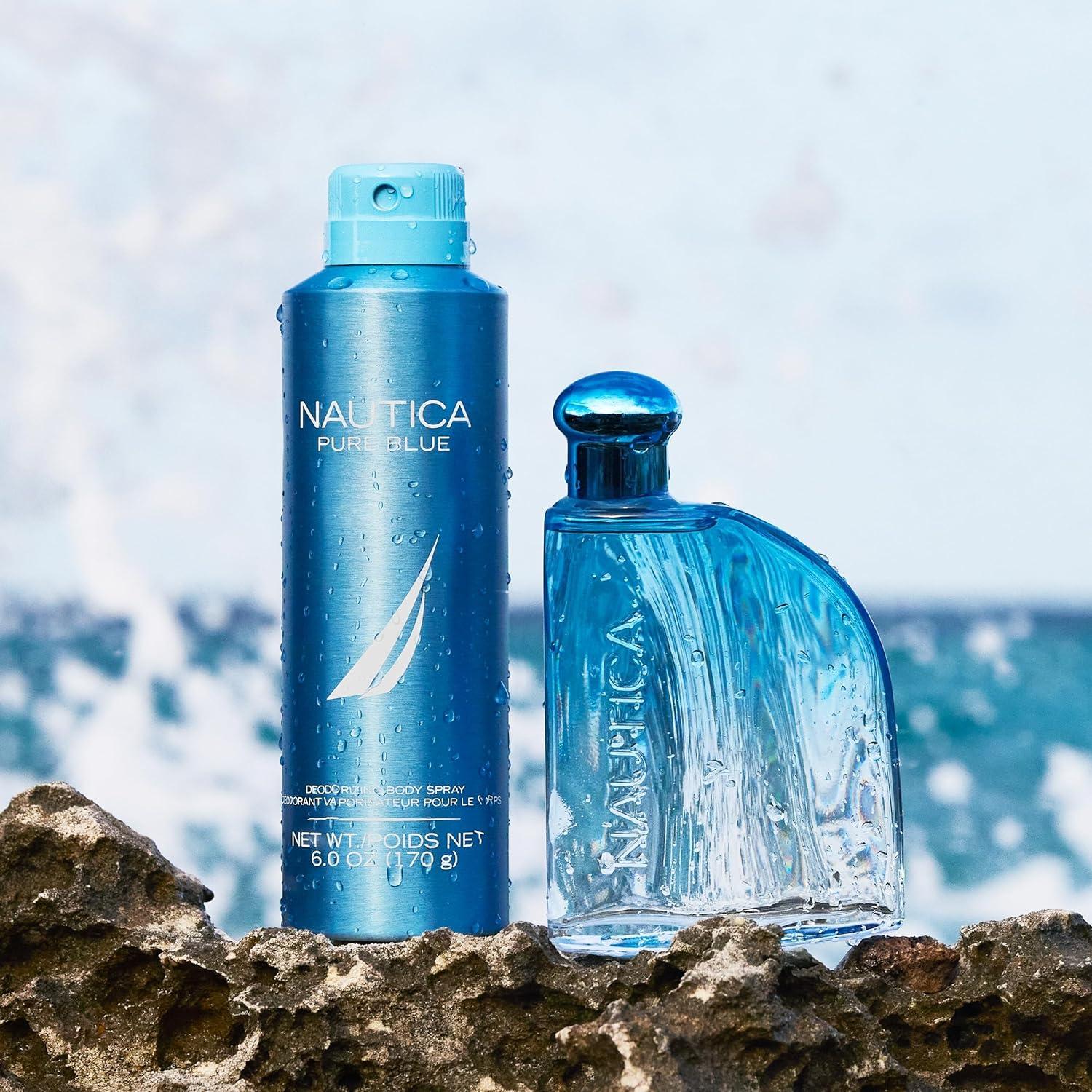imageNautica Pure Blue Eau de Toilette 33 fl oz Pack of 1 Notes of Eucalyptus Leather and Vanilla Mens Fragrance Long Lasting Everyday Fragrance Travel SizePure Blue Deo Body Spray