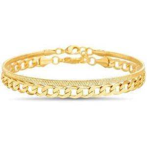 Nautica 14K Gold Plated Brass Anklet Double Row Layered Chain Anklets for Women 10 Inches Long Curb Snake