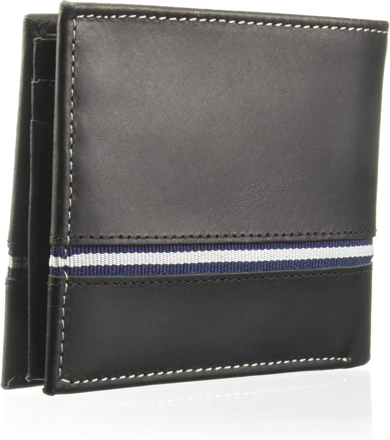 imageNautica Mens Bifold Leather Wallet RFID Blocking ID Window Card Slots Organization Durable StylishLogo Ribbon Black