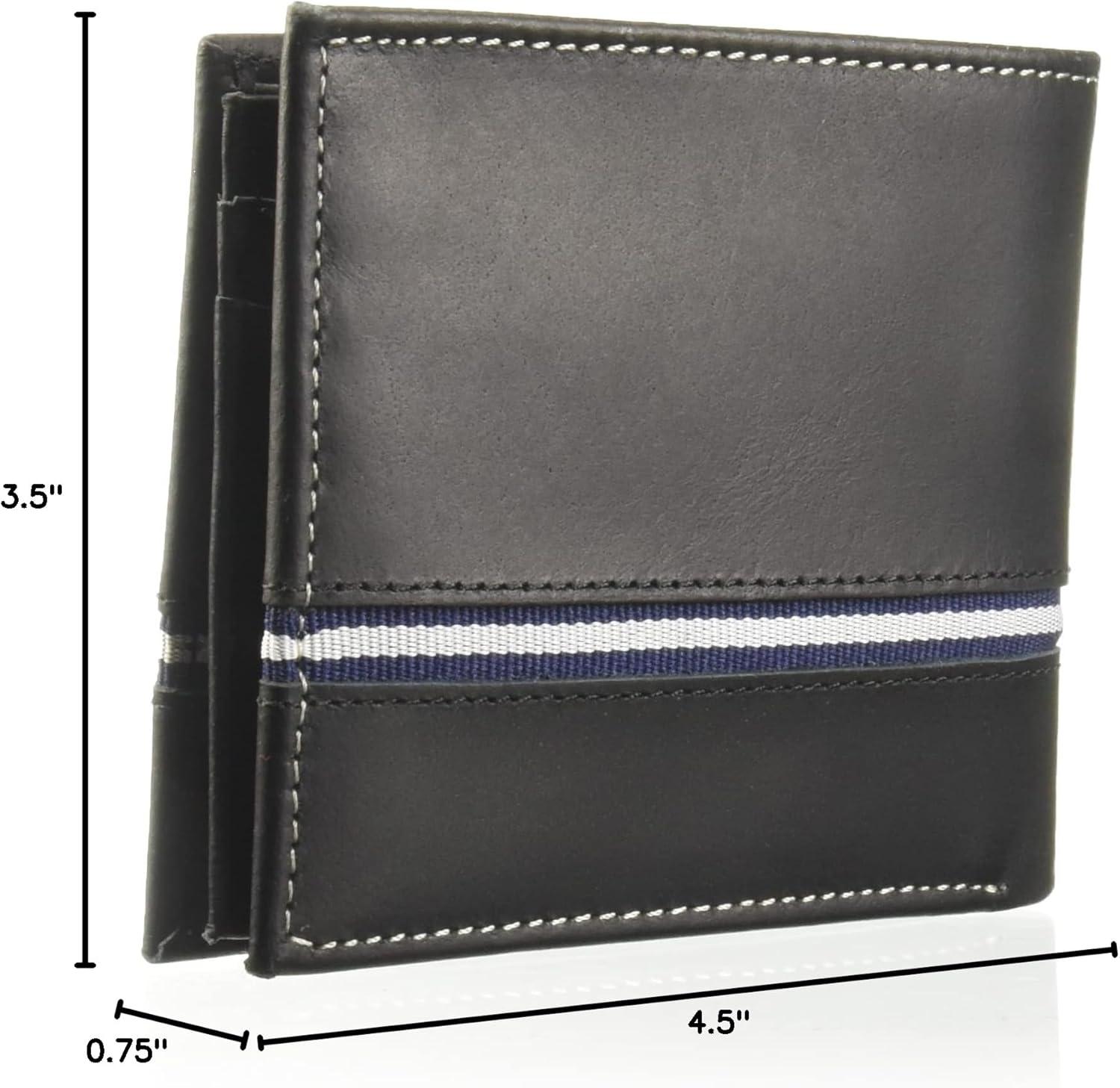 imageNautica Mens Bifold Leather Wallet RFID Blocking ID Window Card Slots Organization Durable StylishLogo Ribbon Black