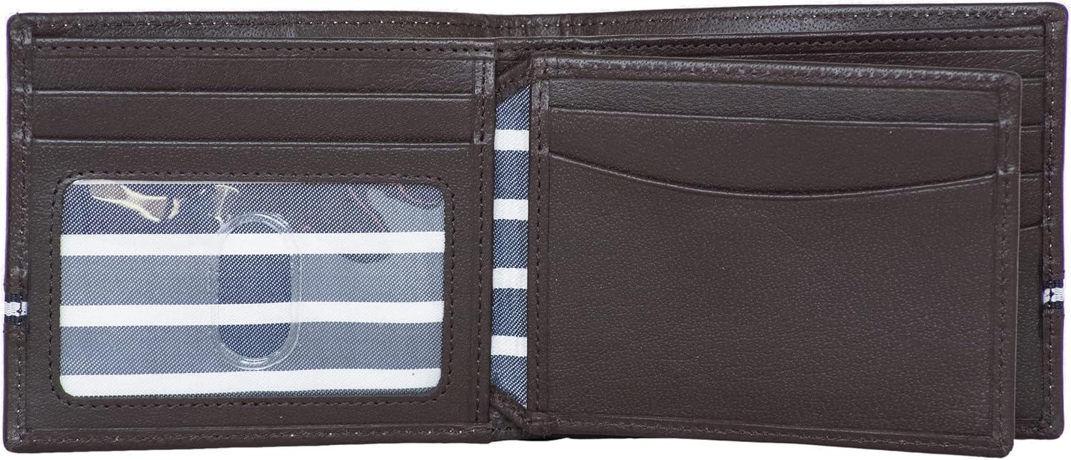 imageNautica Mens Bifold Leather Wallet RFID Blocking ID Window Card Slots Organization Durable StylishLogo Ribbon Brown