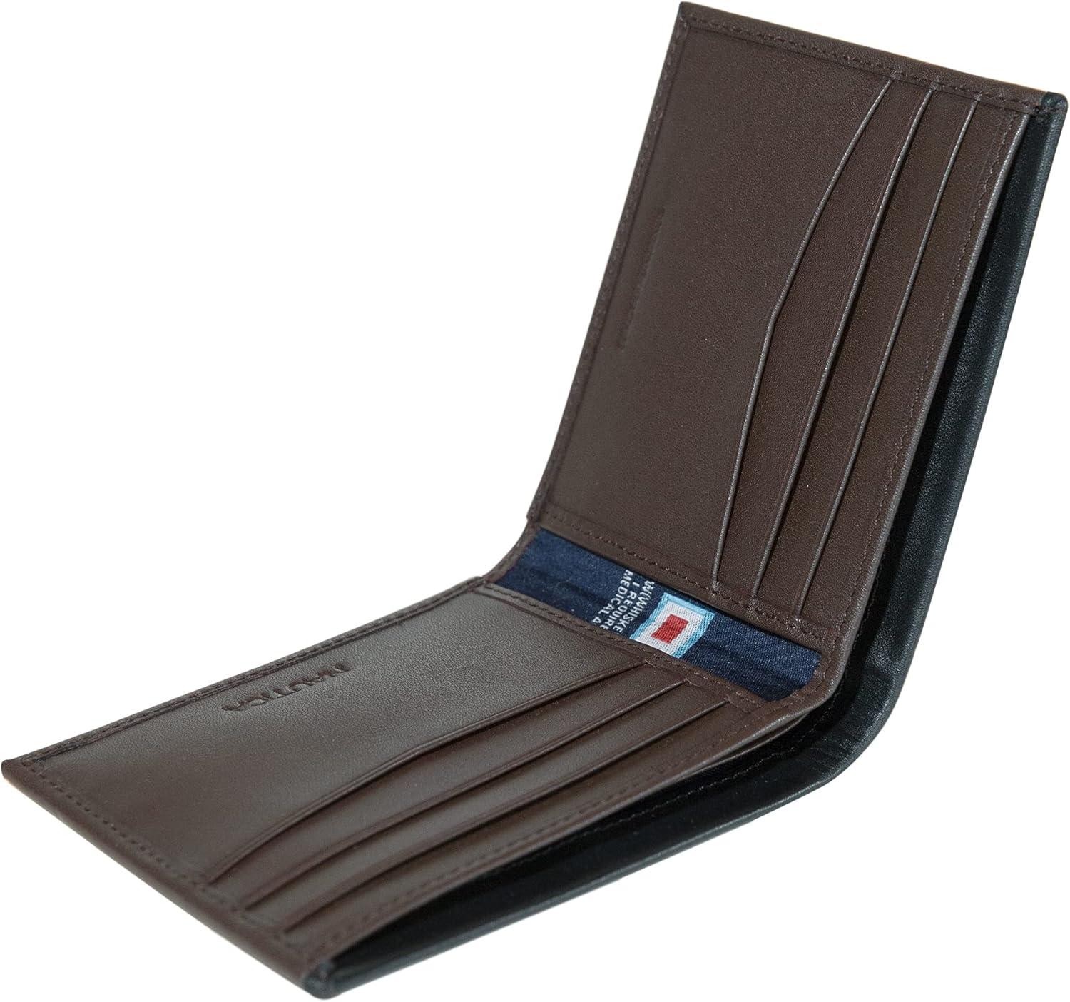 imageNautica Mens Bifold Leather Wallet RFID Blocking ID Window Card Slots Organization Durable StylishPop Color BlackBrown