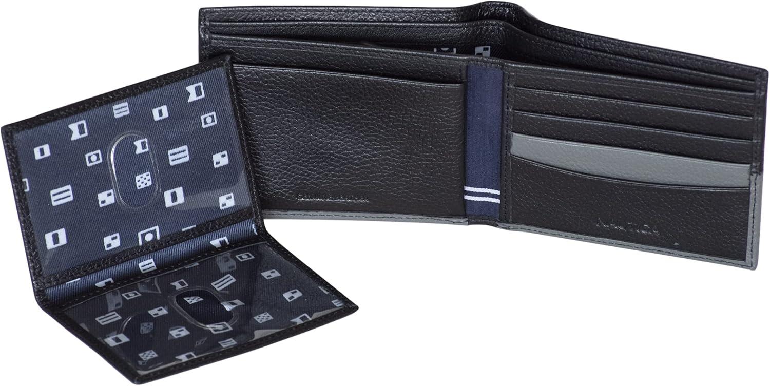 imageNautica Mens Bifold Leather Wallet RFID Blocking ID Window Card Slots Organization Durable StylishTwo Tone BlackGrey
