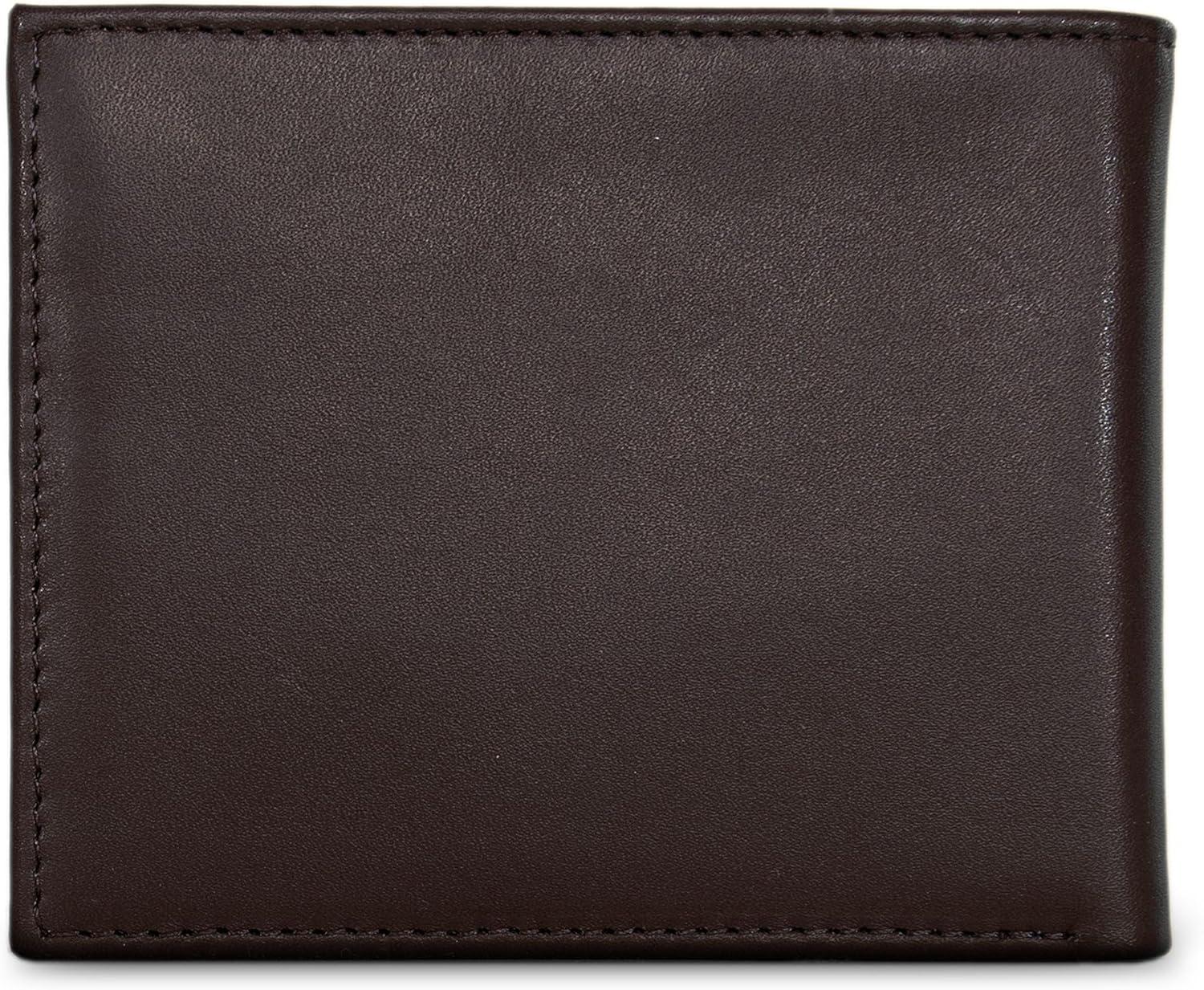 imageNautica Mens Bifold Leather Wallet RFID Blocking ID Window Card Slots Organization Durable Stylishmbroidered Sail Brown