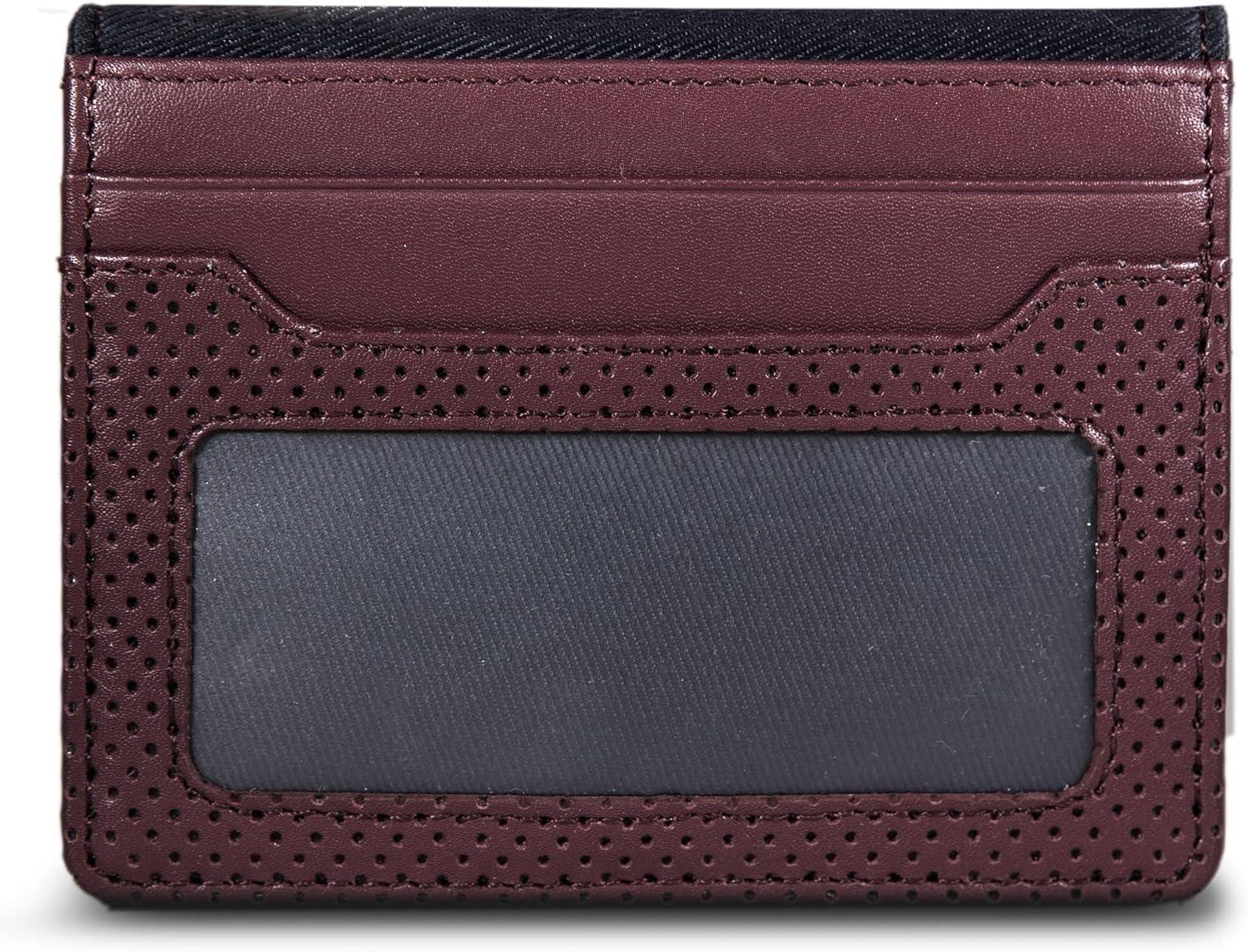 imageNautica Mens Slim Wallet Card Case RFID Blocking ID Window Minimalist Lightweight Genuine LeatherPerforated Zinfandel