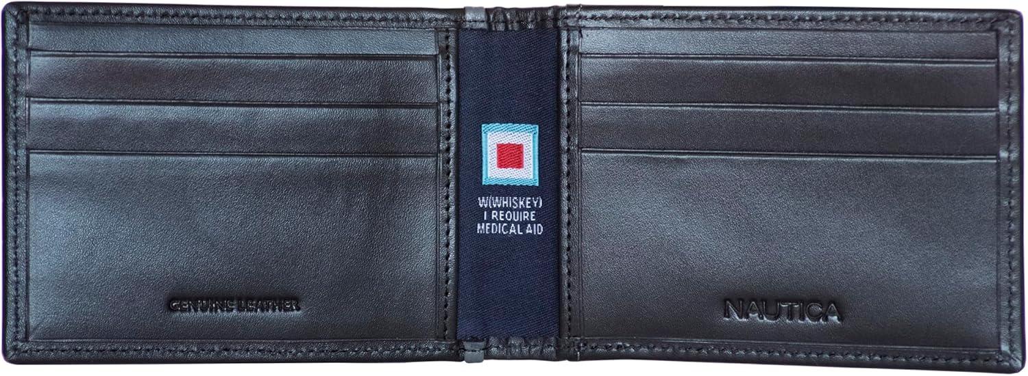 imageNautica Mens Slim Wallet Card Case RFID Blocking ID Window Minimalist Lightweight Genuine LeatherPop Color BlackGrey