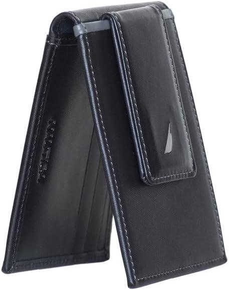 imageNautica Mens Slim Wallet Card Case RFID Blocking ID Window Minimalist Lightweight Genuine LeatherPop Color BlackGrey