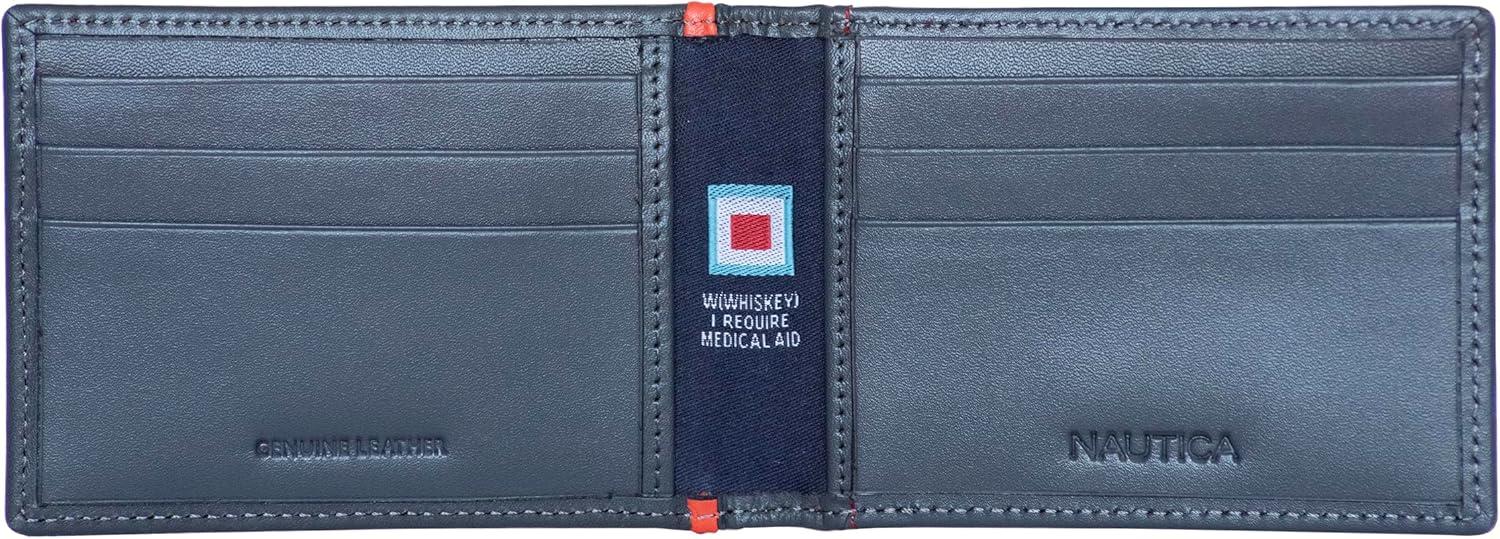 imageNautica Mens Slim Wallet Card Case RFID Blocking ID Window Minimalist Lightweight Genuine LeatherPop Color NavyRed